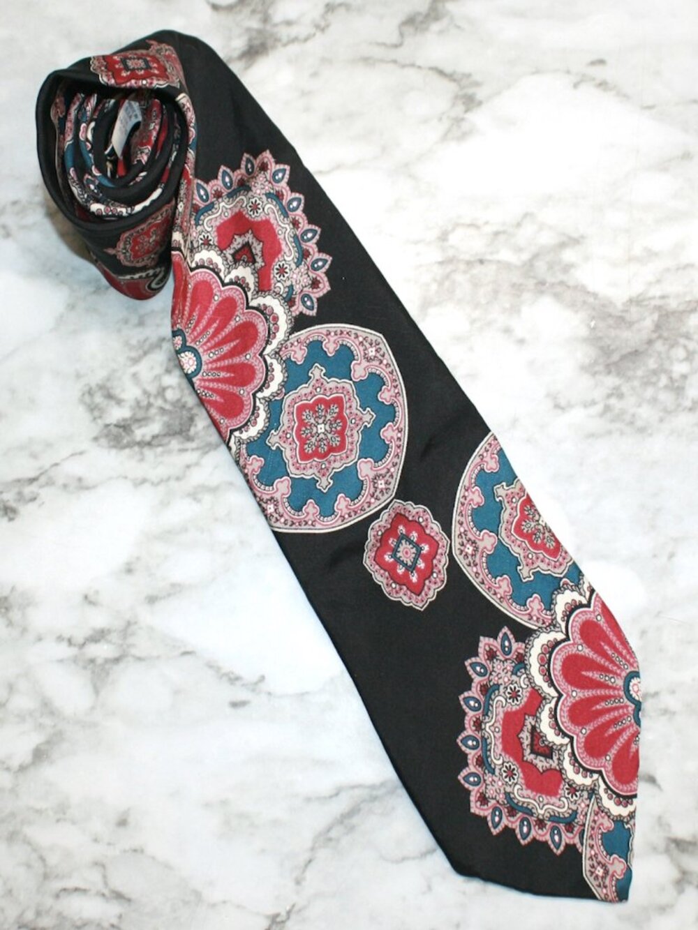 VINTAGE EVAN PICONE Neck Tie Retro Classic Colorful Floral Mandala Silk Necktie